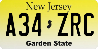 NJ license plate A34ZRC
