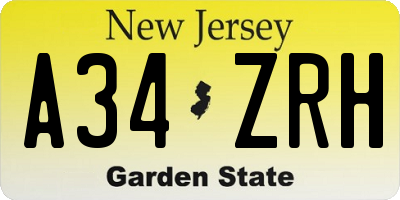 NJ license plate A34ZRH