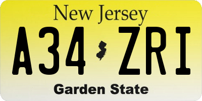 NJ license plate A34ZRI