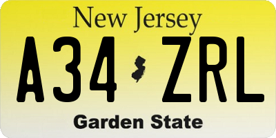 NJ license plate A34ZRL