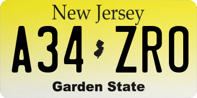 NJ license plate A34ZRO