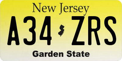 NJ license plate A34ZRS
