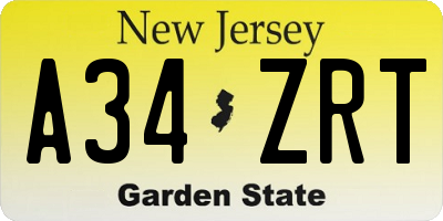 NJ license plate A34ZRT