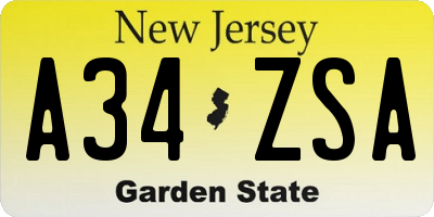 NJ license plate A34ZSA