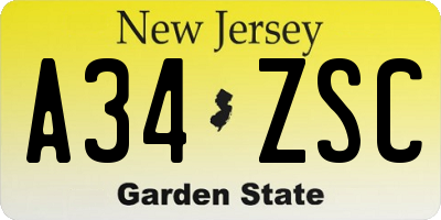 NJ license plate A34ZSC