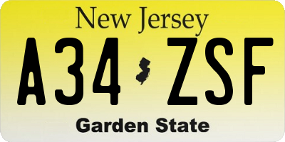 NJ license plate A34ZSF