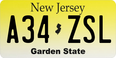 NJ license plate A34ZSL