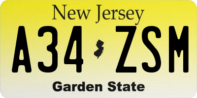 NJ license plate A34ZSM