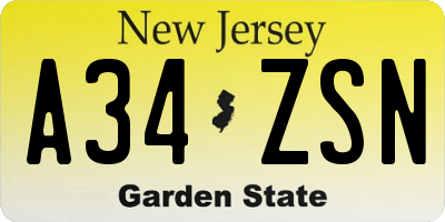 NJ license plate A34ZSN