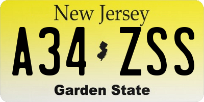 NJ license plate A34ZSS