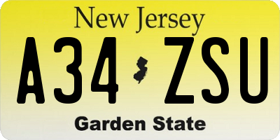 NJ license plate A34ZSU