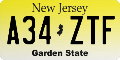 NJ license plate A34ZTF
