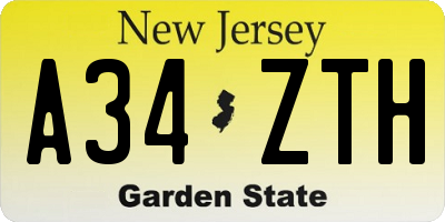 NJ license plate A34ZTH