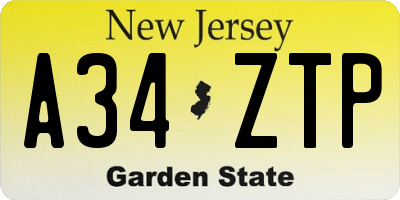 NJ license plate A34ZTP
