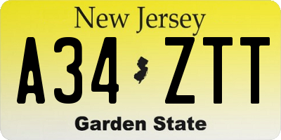 NJ license plate A34ZTT