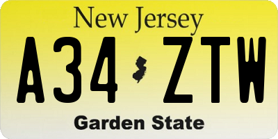 NJ license plate A34ZTW