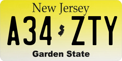 NJ license plate A34ZTY