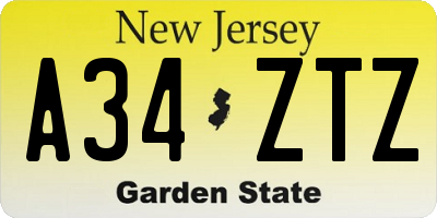 NJ license plate A34ZTZ