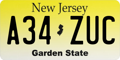 NJ license plate A34ZUC