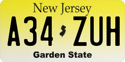 NJ license plate A34ZUH