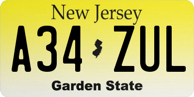 NJ license plate A34ZUL