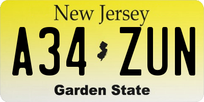 NJ license plate A34ZUN