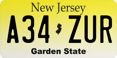 NJ license plate A34ZUR