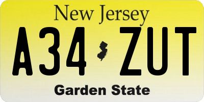NJ license plate A34ZUT