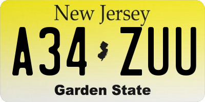 NJ license plate A34ZUU