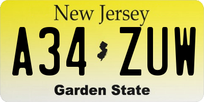 NJ license plate A34ZUW