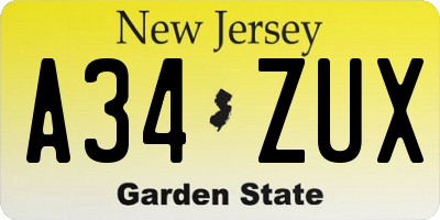NJ license plate A34ZUX