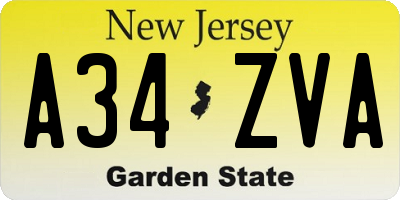 NJ license plate A34ZVA