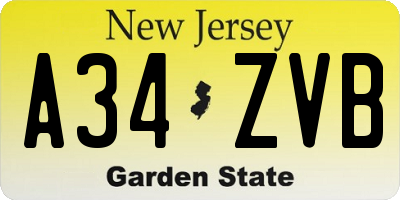 NJ license plate A34ZVB