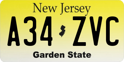 NJ license plate A34ZVC