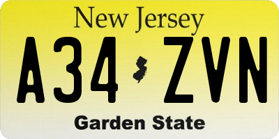 NJ license plate A34ZVN
