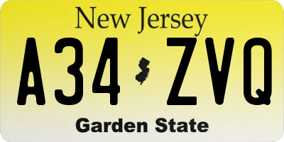 NJ license plate A34ZVQ