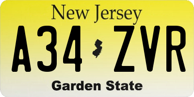 NJ license plate A34ZVR