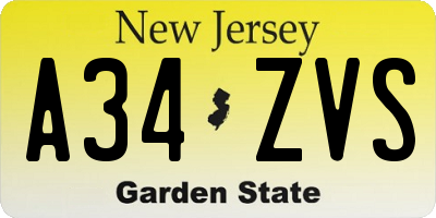 NJ license plate A34ZVS