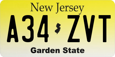 NJ license plate A34ZVT