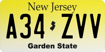 NJ license plate A34ZVV