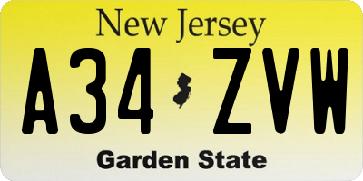 NJ license plate A34ZVW