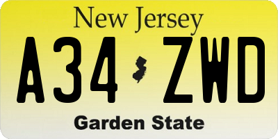 NJ license plate A34ZWD