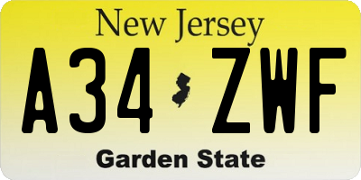 NJ license plate A34ZWF