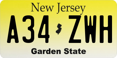 NJ license plate A34ZWH