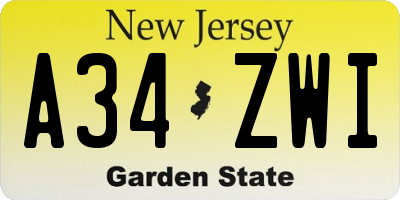 NJ license plate A34ZWI