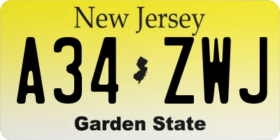NJ license plate A34ZWJ