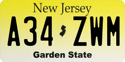 NJ license plate A34ZWM
