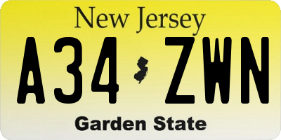 NJ license plate A34ZWN
