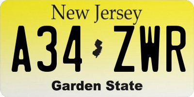 NJ license plate A34ZWR