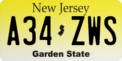 NJ license plate A34ZWS